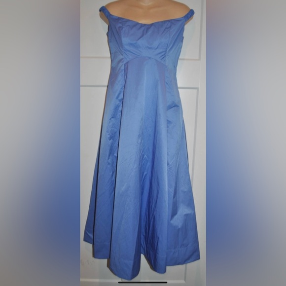 FREE PEOPLE Alinda Blue Off the Shoulder Midi Dress Pockets size 4 NWT $228.00 - Picture 5 of 9